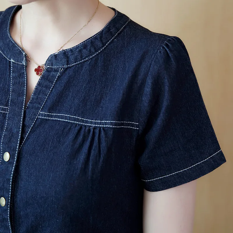 Denim Dress for Women 2022 New Summer Casual Jeans Dress Embroidery With Button Sexy Denim Mini Dress Vestidos 5XL R96