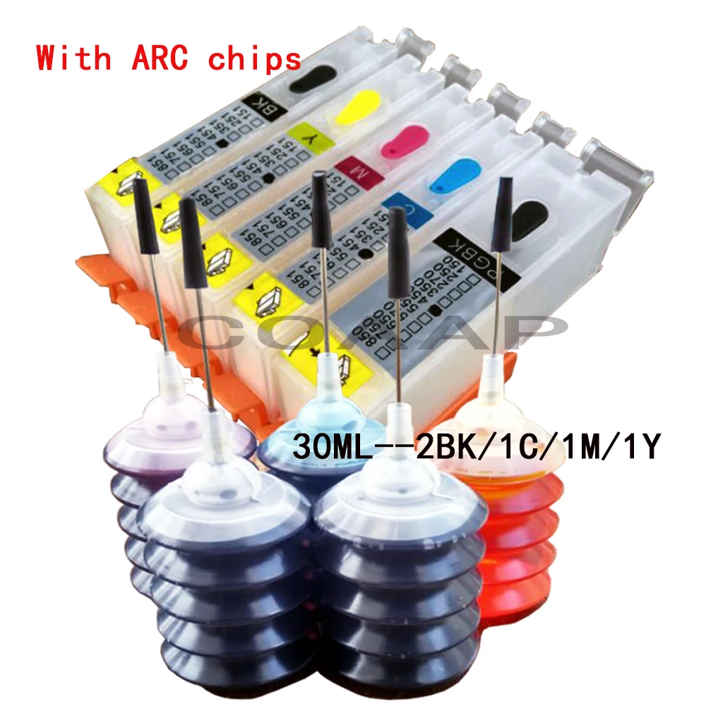 5pack Refillable PGI-650 CLI-651 ink Cartridge kit + 150ML Dye inks for PIXMA iP 7260 8760 iX 6860 Printer