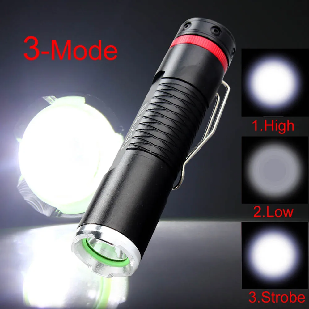 LED Flashlight  Mini  Aluminum Alloy 3 Modes Powerful LED Flashlight Torch Light with clamp for outdoors camping hiking