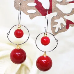 women red imitation coral beads earrings for women eardrop earbob dangle high quality gift jewelry B1731