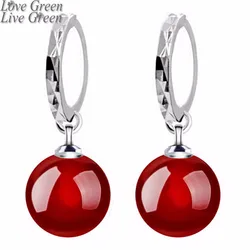 Pretty New Arrival Shine Natural Stone Red Black Lady Women Silver Plated Float Drop Earrings Fashion Jewelry