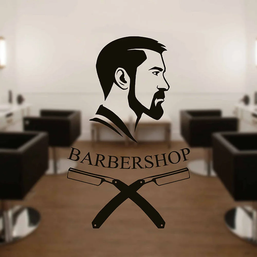 Barbershop man face wall stickers sign logo wall decal Detachable vinyl Window glass Decals Barber's Logo Hair Salon decors G174