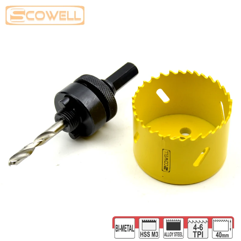 SCOWELL 13pcs Holesaw Blades Kit HSS Bimetal Hole Saw Bit Set Adjustable Crown Saw Cutter Metal Cutting Core Drill Bit DIY Tools