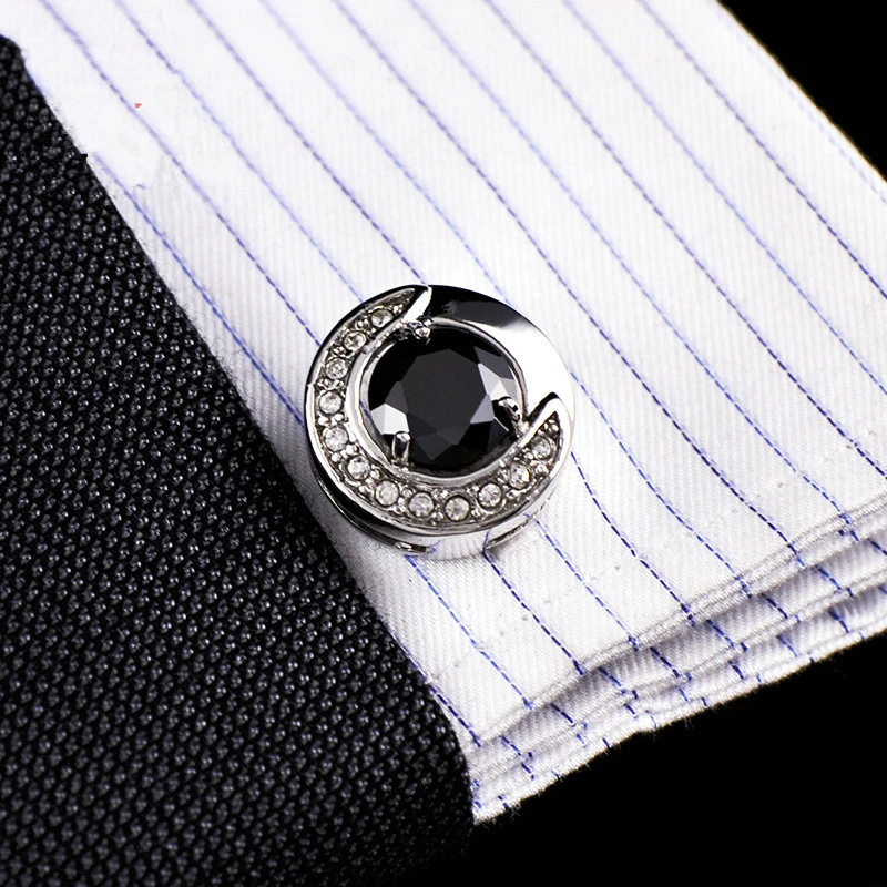 Jewelry french shirt cufflink for mens God\'s Eye Black crystal Cuffs link Button male High Quality Luxury Wedding abotoaduras