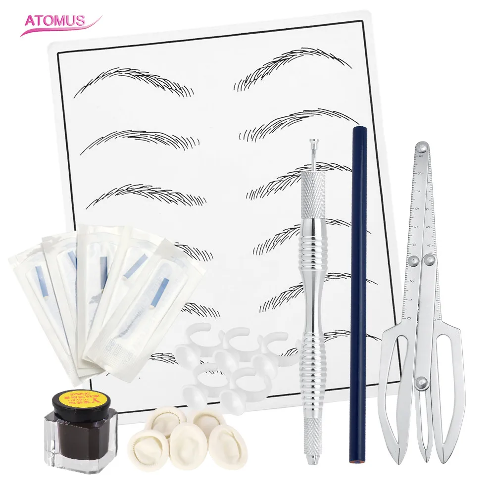 Manual Pen Tebori Microblading Makeup Tattoo Kits  Eyebrow Practice Pigment Set With Eyebrow Positioning Needle Blade Ink Ring