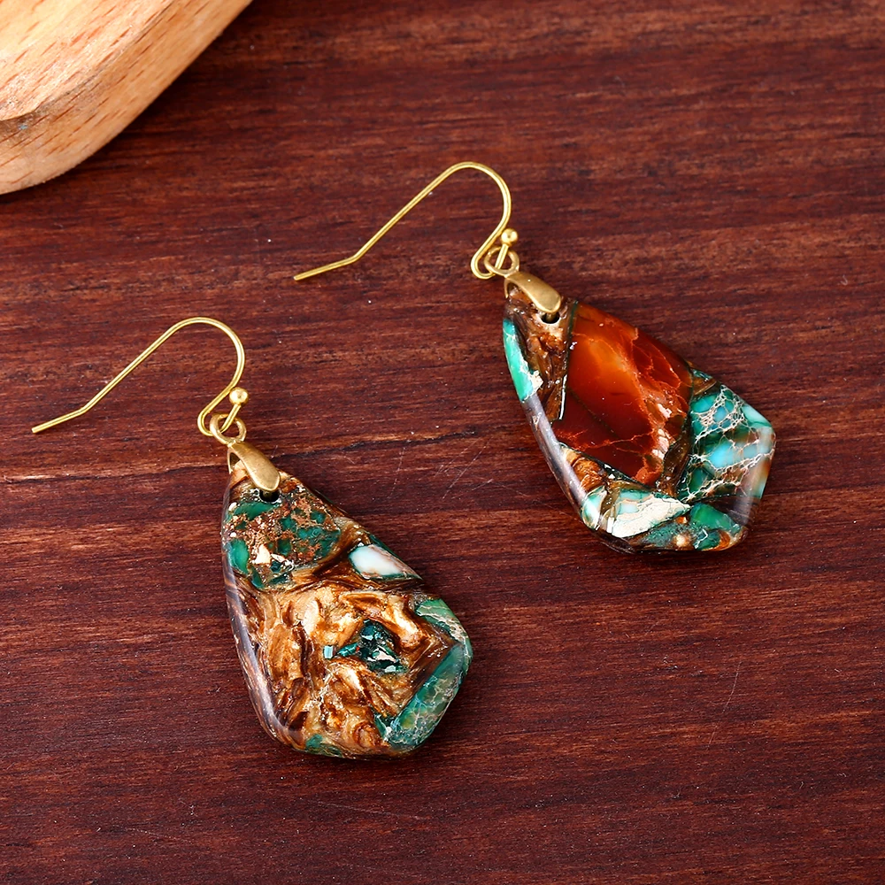 Bohemian Hypoallergenic Inspiration Stylish Ethnic Imperial Jasper Stone Charm Dangling Earrings for women Girl Drop Shipping