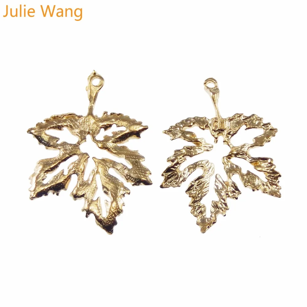 Julie Wang 15PCS Gold Color Zinc Alloy Leave Shape Pendants Charms Jewelry Earring Necklace Handcrafts Finding DIY Gift 39729