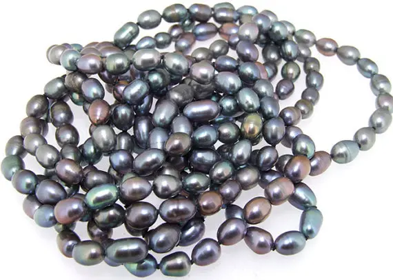 Perfect Women's Pearl Jewelry, 55'' Long Black Color Freshwater Pearl Necklace,Rice Pearl Jewelry.