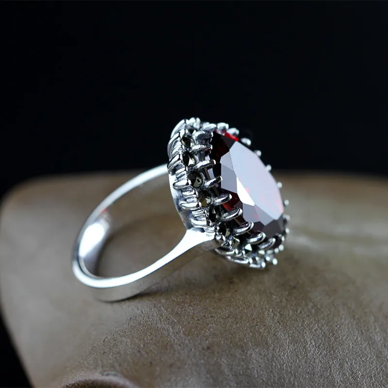 BOCAI S925 pure silver ornaments Thailand Thai silver technology claw with ms garnet ring Woman\'s silver ring
