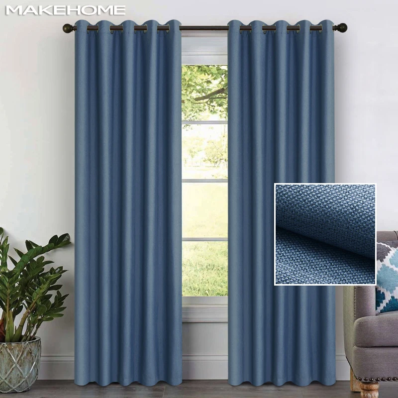 MAKEHOME Faux Linen Blackout Curtains for Bedroom Solid Modern Curtains for Living Room Window Blinds Drapes Accept Custom