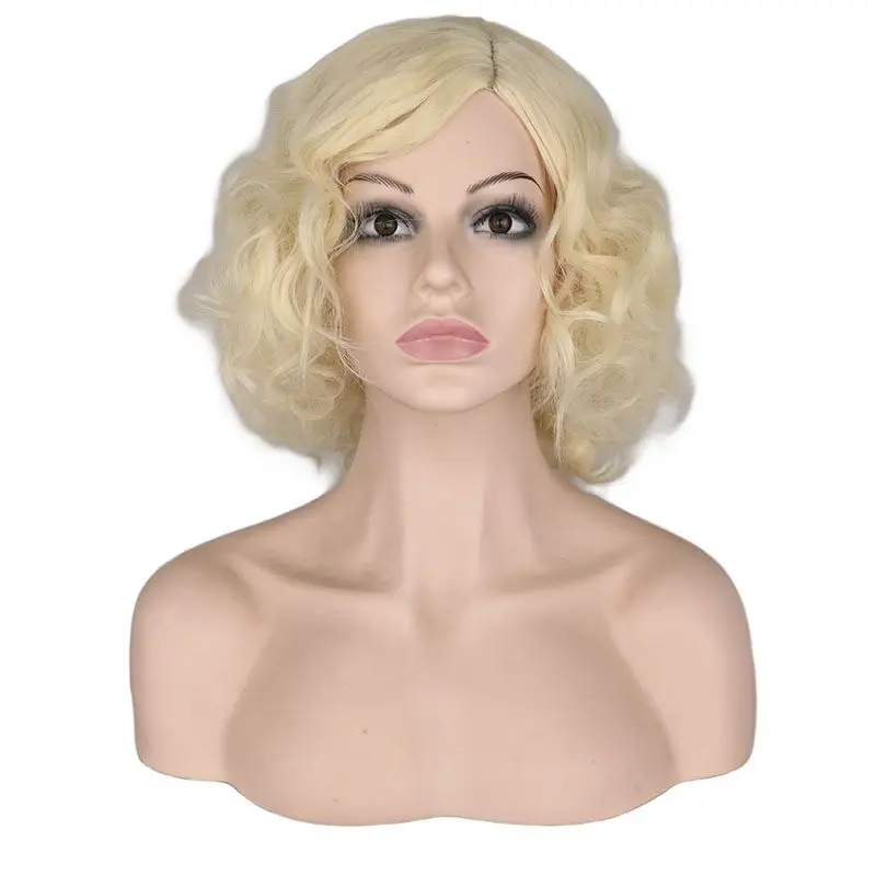 QQXCAIW Women Girls Short Black Culry Cosplay Wig Cos Marilyn Monroe Holiday High Temperature Fiber Synthetic Hair Wigs