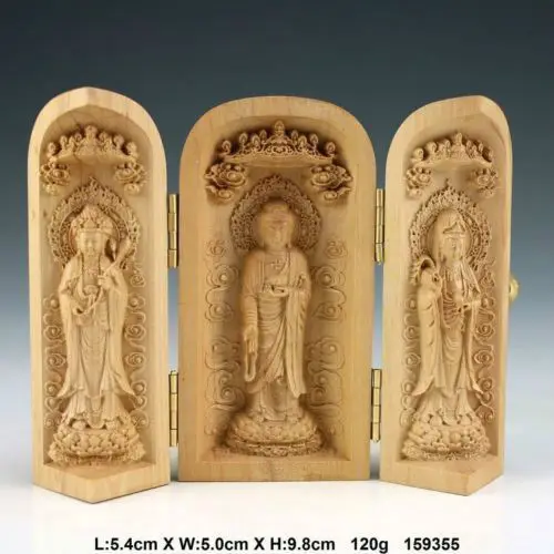 

Exquisite Oriental Vintage Boxwood Handwork Carved Kwan-yin Statue Auspicious Amulet Box