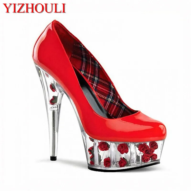 15 cm summer high heels, closed toe and ankles wrapped sweet single shoe, rose decorated high heels