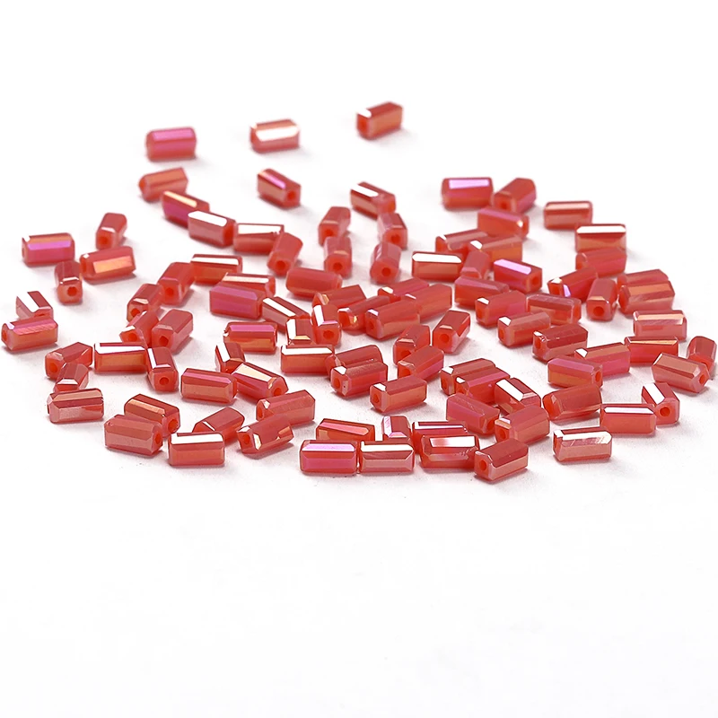 Rose Red AB 50pcs 2*4mm  Crystal Beads Austria Crystal  Square-shape Loose Beads DIY Jewelry Crafts Making C-3