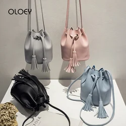 Vintage Small Women Tassel Bucket Bag For Luxury Handbags Women Shoulder Bags Designer Girls Drawstring Messenger Crossbody Bag