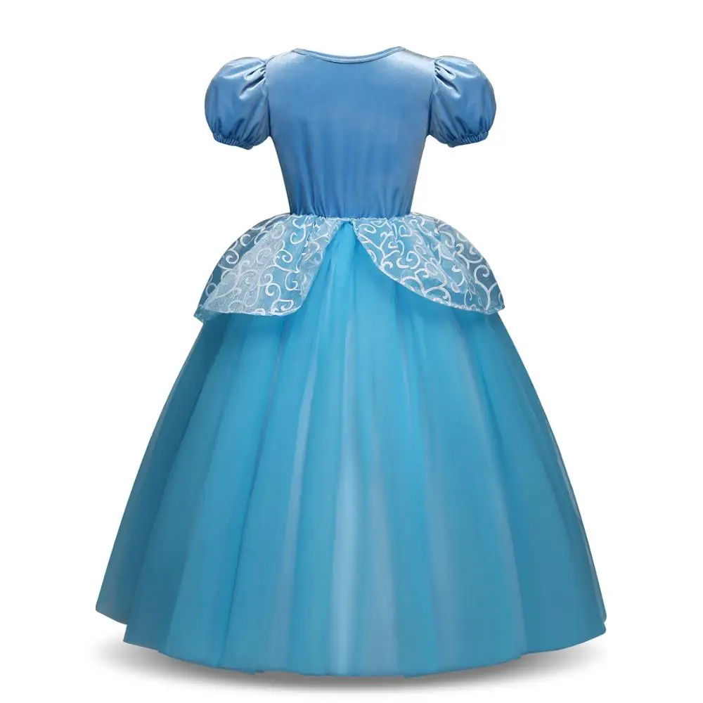 Girls Cinderella Dress up Cosplay Costumes Kids Puff Sleeve Embroidery Blue Clothes Child Christmas Birthday Princess Dresses