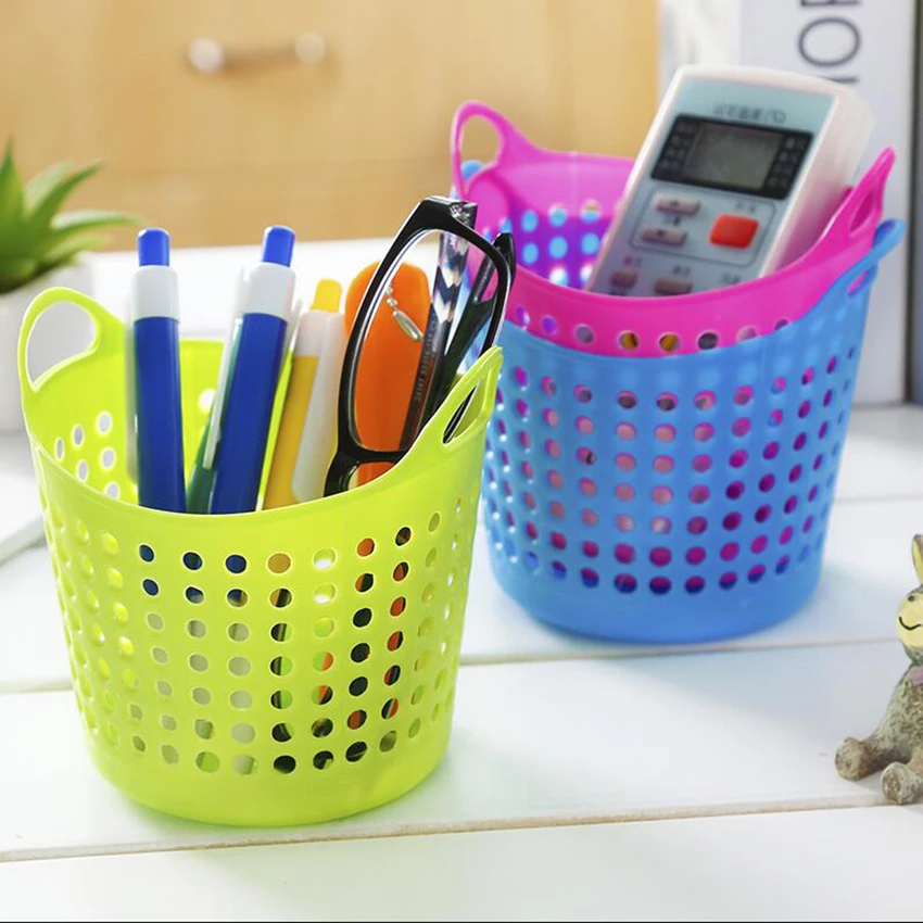 Mini Desktop Storage Basket Creativity Fashion Hollow Toy Basket Plastic Table Sundries Trash Organizer Basket Pen Container