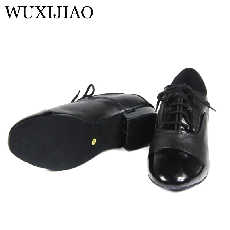 WUXIJIAO Black Genuine leather Modern Latin dance shoes soft outsole Men\'s Ballroom dancing shoes Party Square dance shoes