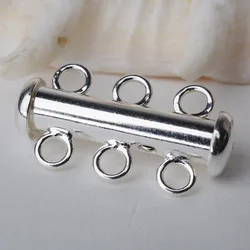 Solid 925 Sterling Silver Clasp 3 Strand Tube Clasp, 3-strand slide Buckle clasp for necklace and bracelet jewelry
