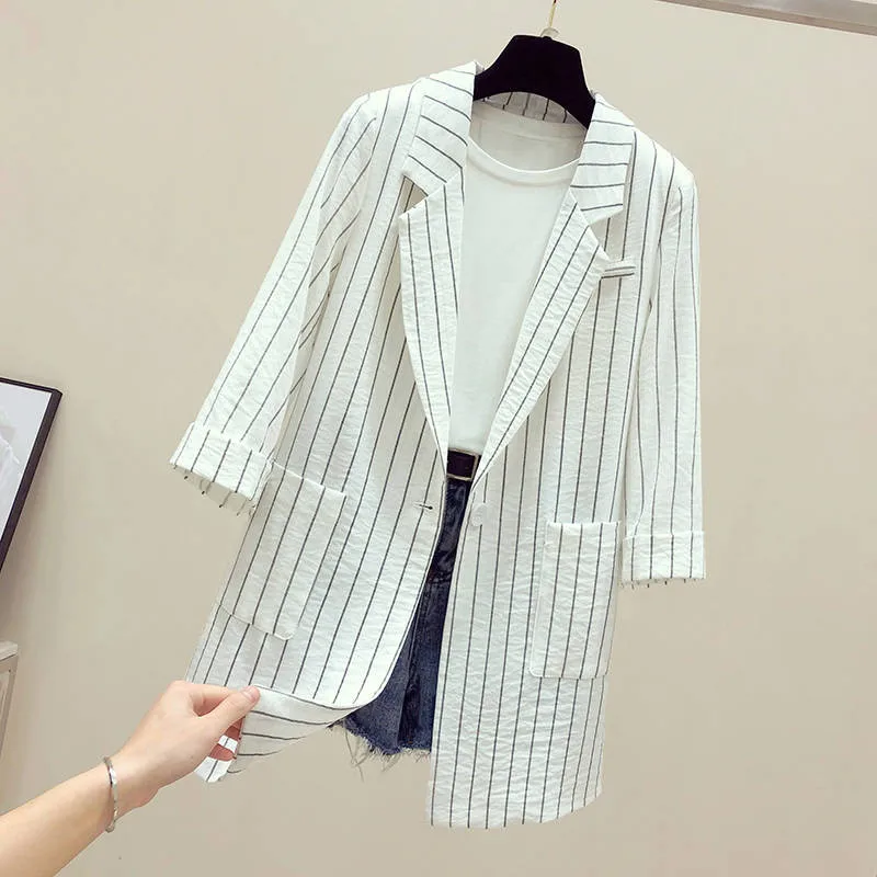 2022 Spring Autumn Women Blazers Notched Collar Stripe Suit Coat Casual Office Female Blazer Slim Outerwear 4XL R935