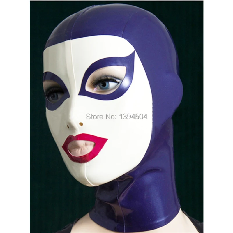 

exotic New arrival women Handmade Customized Latex Hoods spliced color Hot Fetish Mask Heroine female mask Headgear Zentai