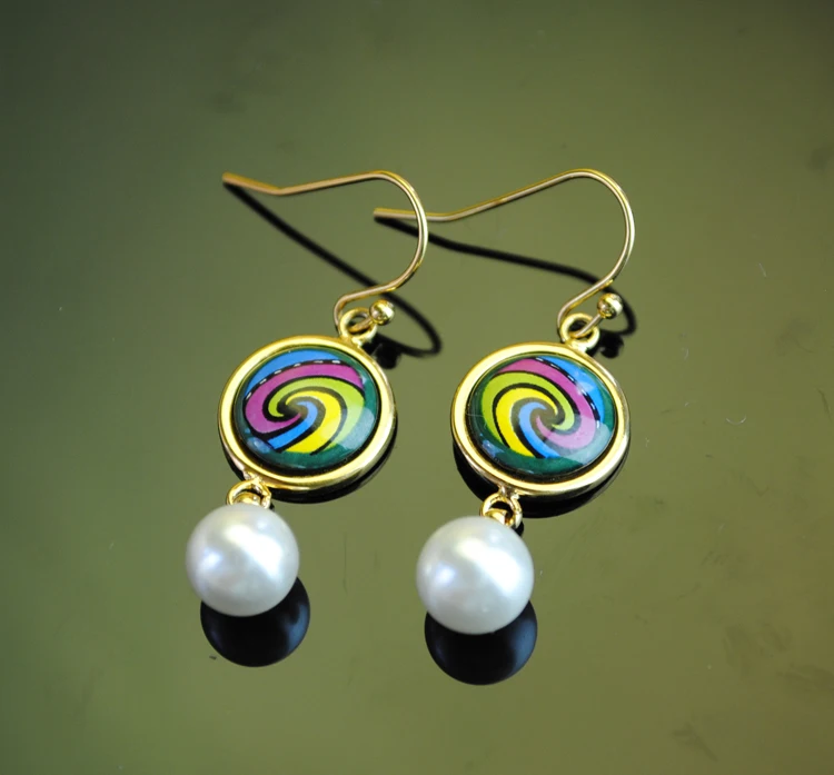 

Cloisonne hand painted enamel European style earrings