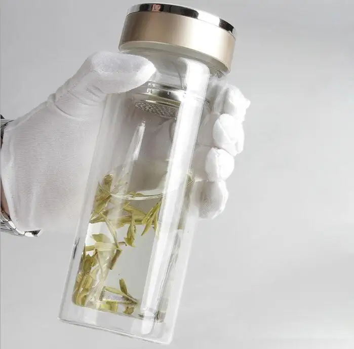 Botella de té chino de 280/350ML, botella hermética para bebidas, botella de vidrio de doble capa con filtro Garrafa