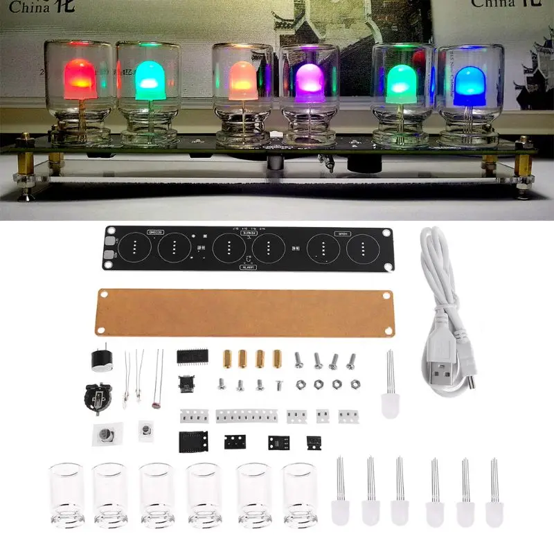 Imitate Full Color RGB Glow Tube Clock Gift Creative RGB Colour Clock Kit 51 SCM DIY Electronic Kit Colorful Light Clock