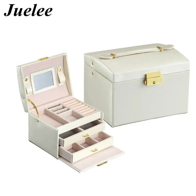 Juelee High Quality Crocodile Pattern PU Leather Jewelry Boxes Three Double Drawer Jewelry Display Gift Box