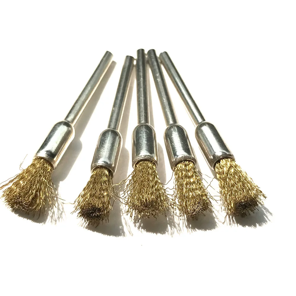 Free Shipping Of 5pcs/set 3*6mm Brass Wire Brush For Brushing Derusting Polishing Wheel Grinding Head Flat Steel Wire