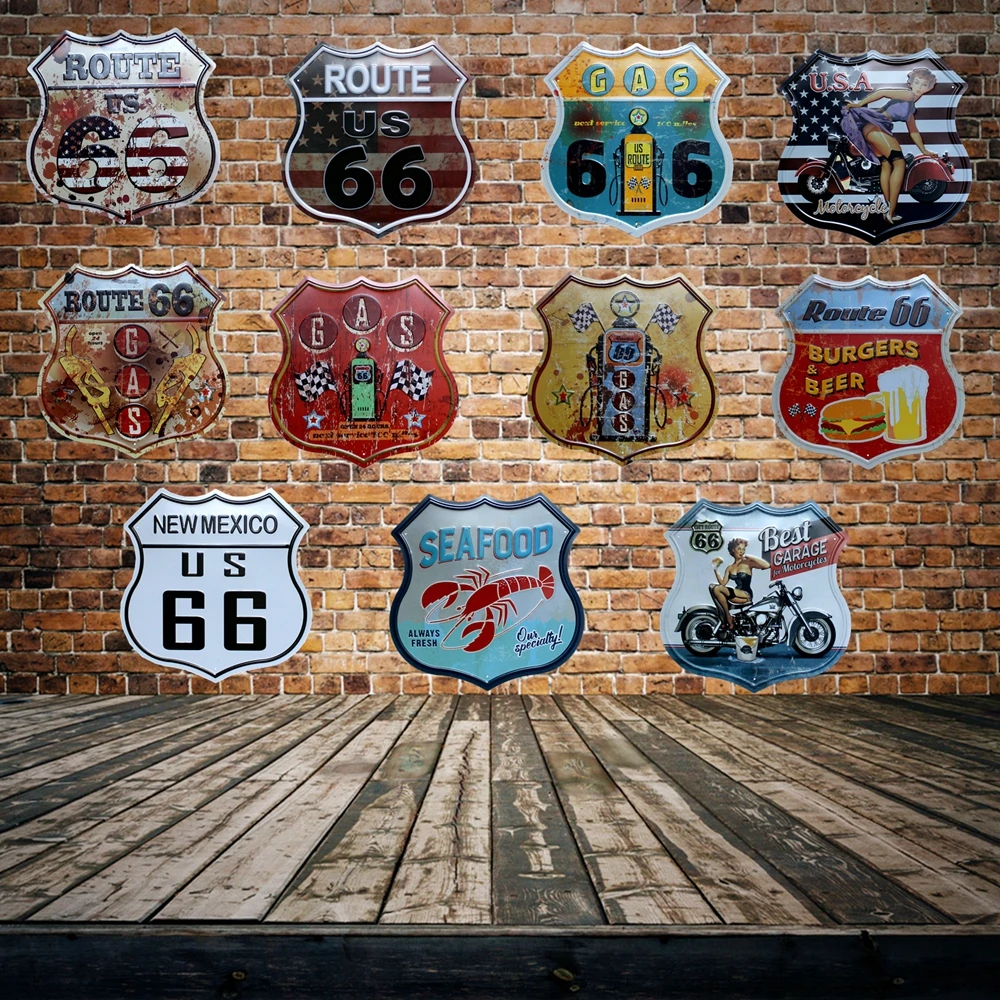 [ Mike Decor ] Burgers Beer Route66 lrregular sign painting Retro Gift wall Plaque Hotel Room Bar Store decor YE-165 Mix order