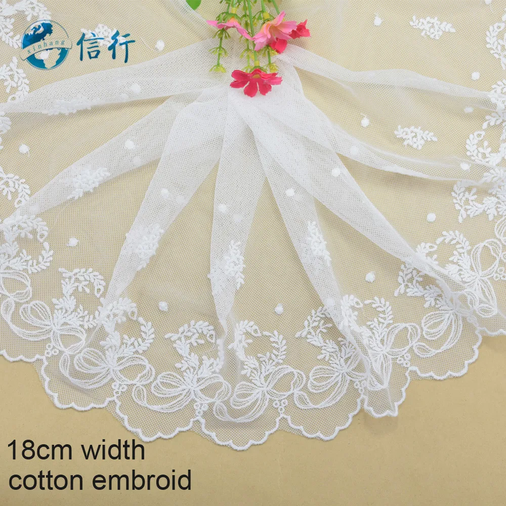 18cm Width Cotton Embroid Lace Sewing Ribbon Guipure Trims Fabric Warp Knitting DIY Weddint Dress Garment Accessories#3587