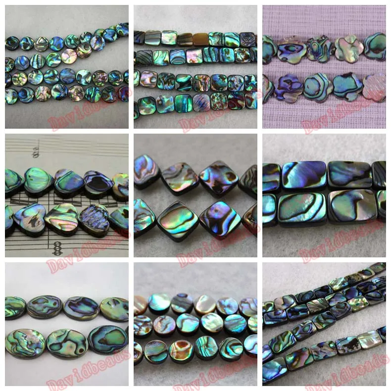 15 inch strand of Abalone shell smooth Rounded flower Square hexagon oval  Rectangle Beads For Jewelry making diy