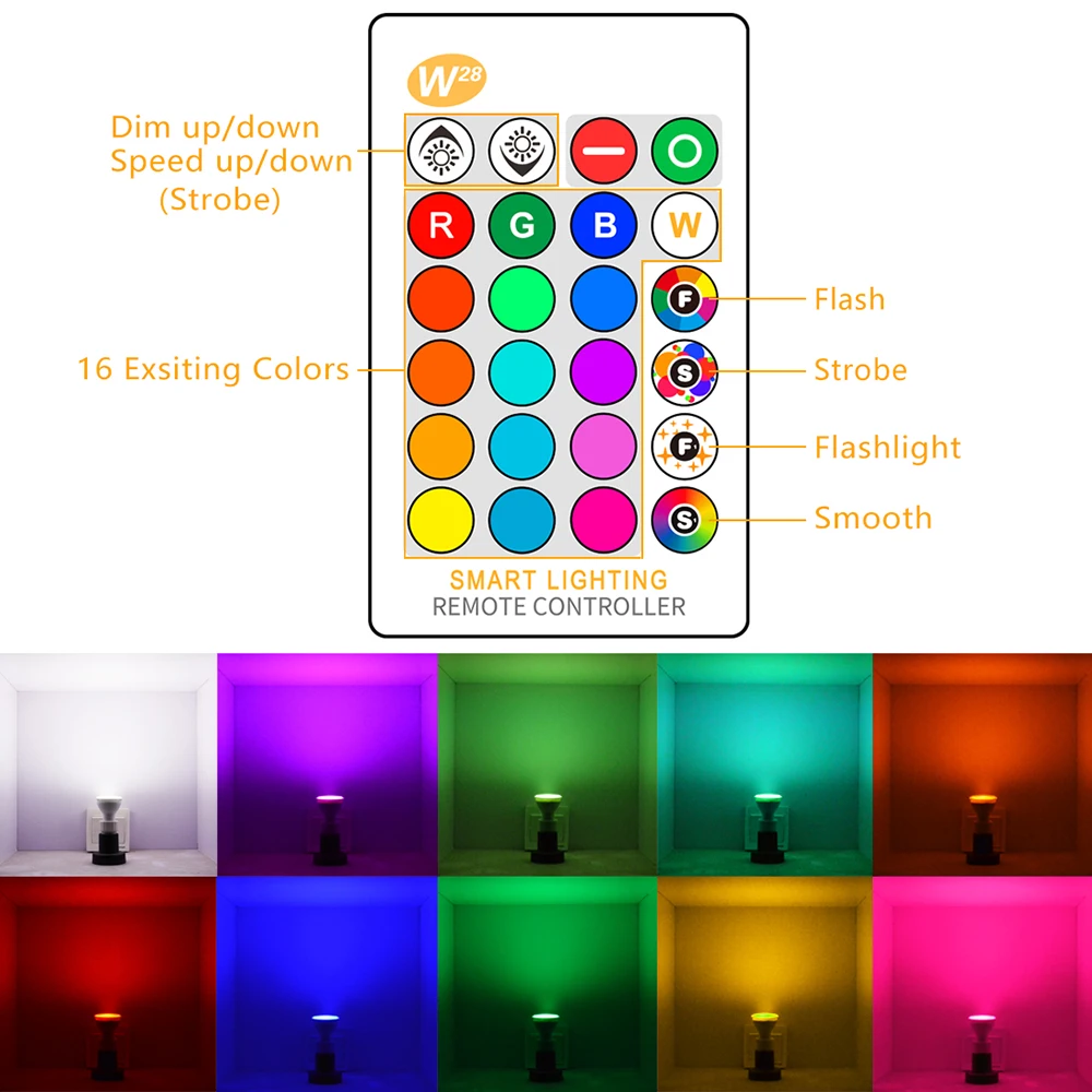 GU10 RGB LED Bulb 8W IR Remote Control AC 85-265V Atmosphere Lighting 16 Color Changeable Decorative Lights