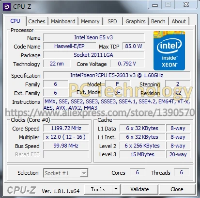 Imagem -02 - Intel Processador Xeon Original Processador e5 v3 Cpu e5 2603 v3 de 1.60ghz Tamanhos 15mb 6-core e5 2603v3