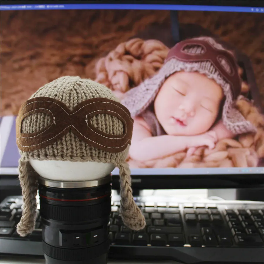 Touca de malha macia para bebês, infantil, com óculos e aviador, inspirado em recém-nascido, adereços para fotografia de bebês meninos