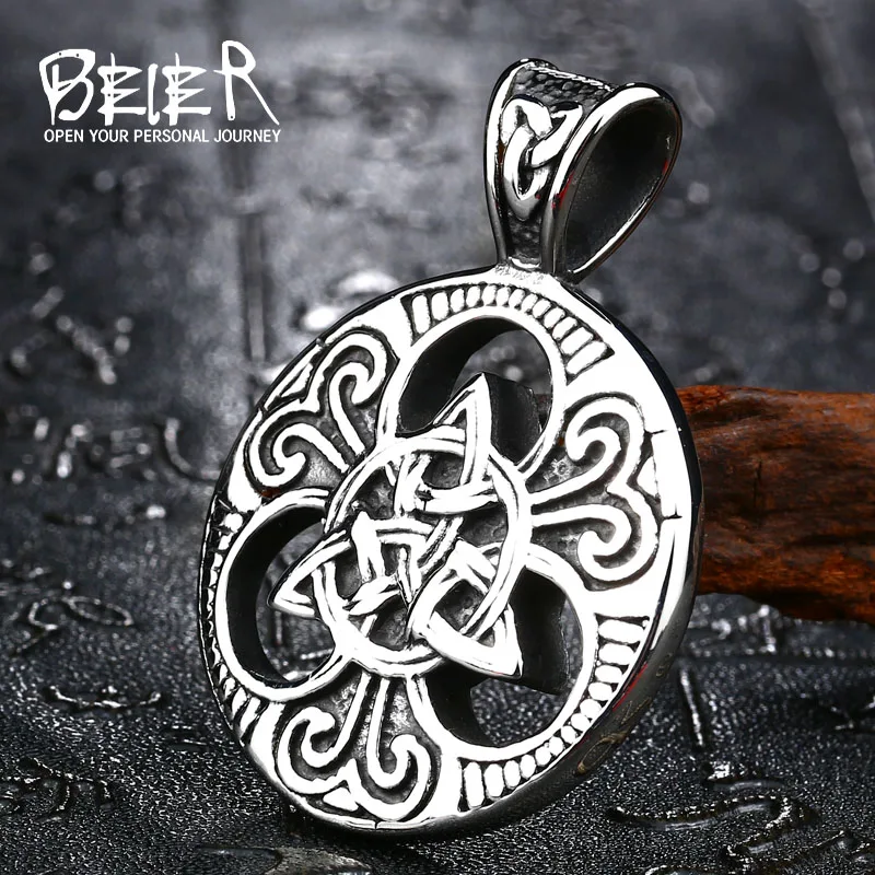 Beier 316L stainless Viking TRIPLE HORN OF ODIN KING OF ASGARD Norse Viking Thor Silver God Pewter Pendant Necklace LP264