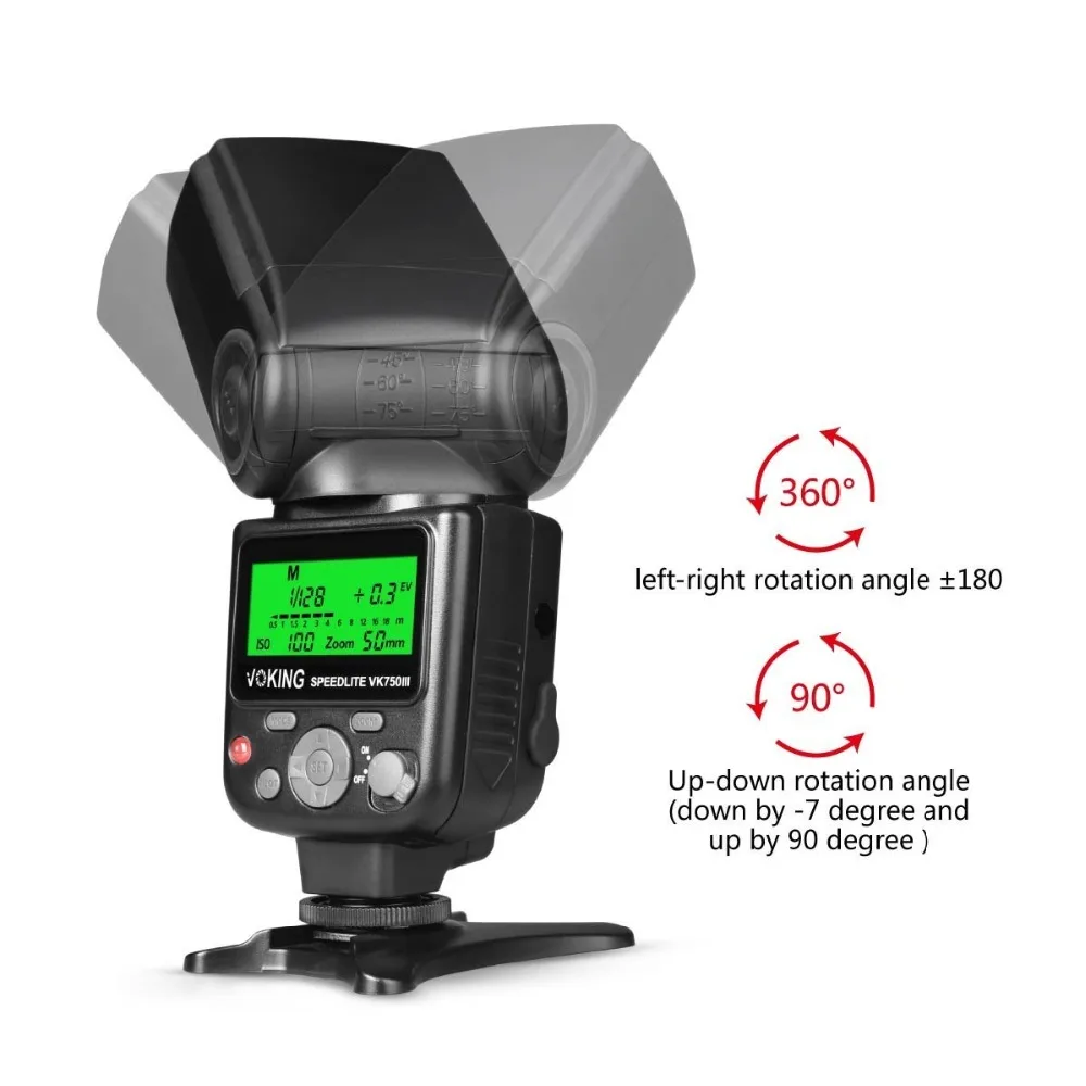 Voking 750III Remote TTL Speedlite Slave Mode Flash with LCD Display for Canon DSLR Standard Hot Shoe Cameras