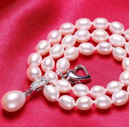 White Natural Freshwatere Pearl Necklace,Love Buckle Women Jewelry Necklace,45cm+5cm length