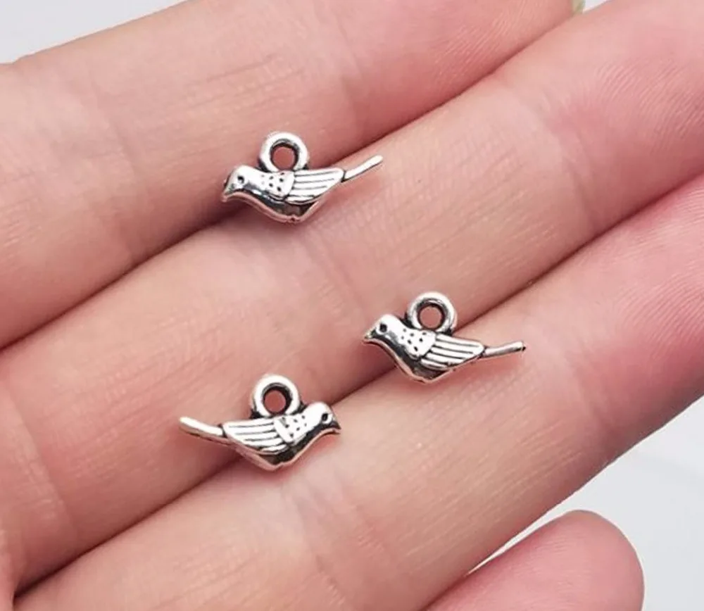 80 sztuk/partia-13x7mm antyczne posrebrzane małe ptaki Charms śliczne Mini Pendatns dla DIY dostaw tworzenia biżuterii hurtowych luzem