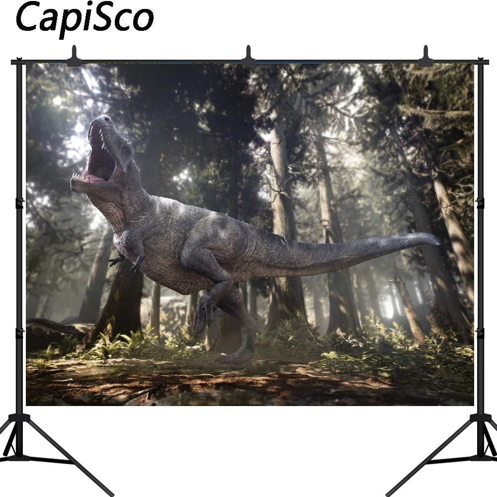 Capisco Fantasy Forest Running Dinosaur Scene Photo Backgrounds Customized Digital Photography Backdrops For Photo Studio