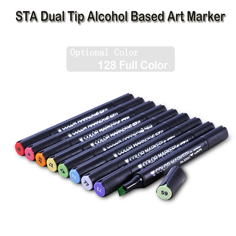 STA 128 Colors Markers Alcohol Dual Marker Set Artist Manga Design School Drawing Colourful Art Painting Pen Marker