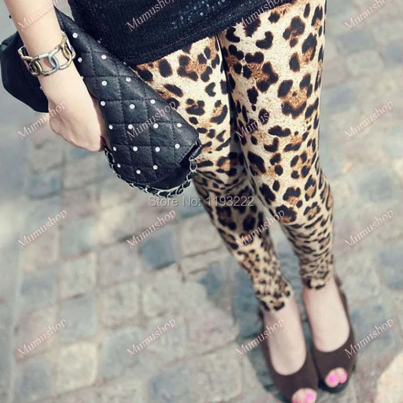 Punk Gothic Rock Fashion Summer Girl Brown Leopard Printed Fitted Slim Leggings Pants