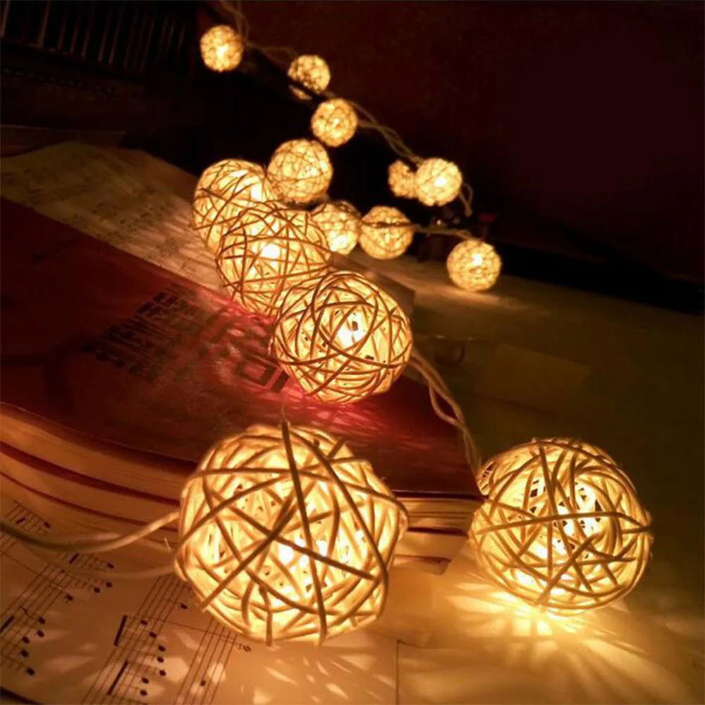 AA Battery Powered 20LED Christmas Wedding Party Fairy Holiday Decoration Warm White Rattan Ball LED String