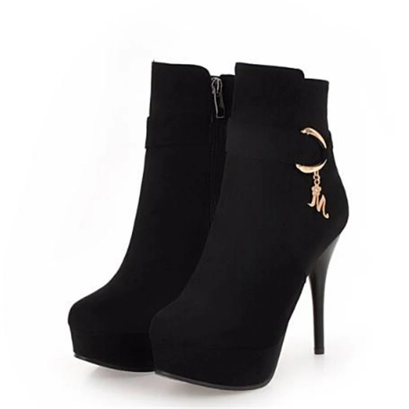 Stivali da donna autunno inverno nuovo stile cerniera laterale in pelle scamosciata testa tonda tacco alto impermeabile tacco Fine sexy fibbia della