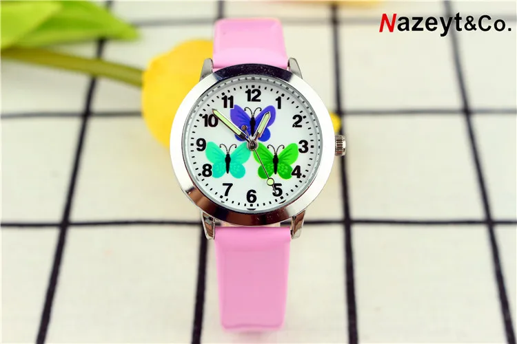 2019 children quartz watch boys girls bule green butterfly face luminous hands jelly dresswatch kids cute annimal sports clock