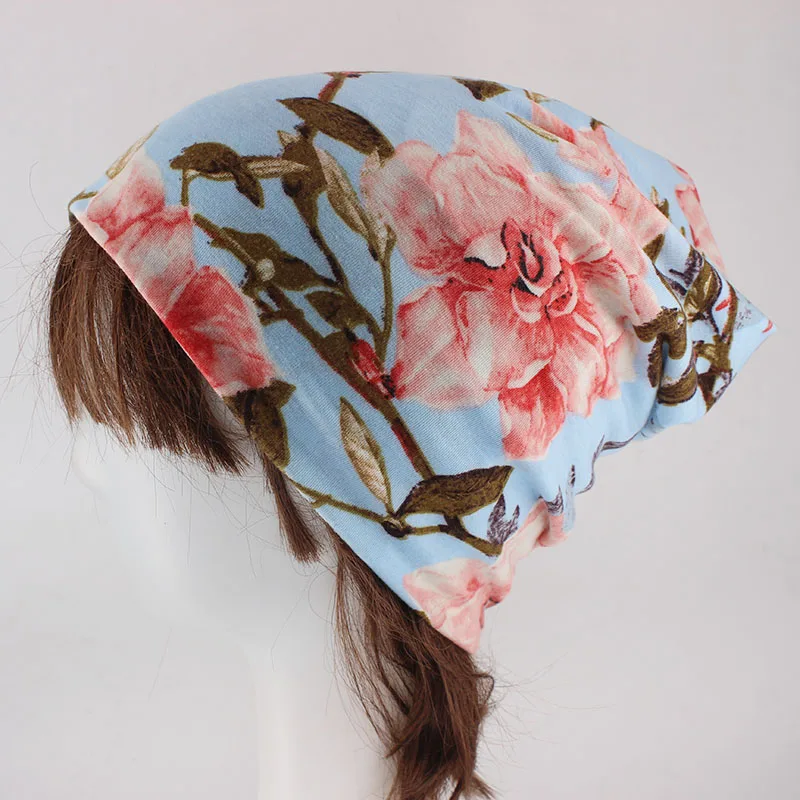 Fashion Women Cotton Hat Spring Autumn Warm Beanies Skullies Double Used Brand Hats Scarf Beauty Colorful Bone Floral Bonnet