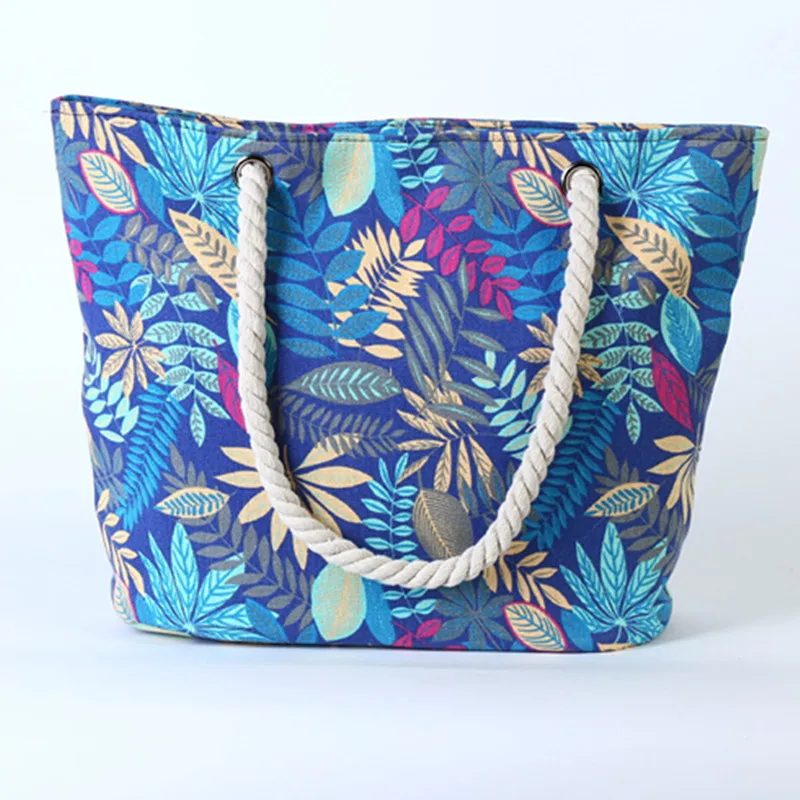 Foldable Shopping Bags Zipper Portable Leaf Print Beach Shopping Tote Bag Large Capacity Reusable Handbags for women Summer 2022