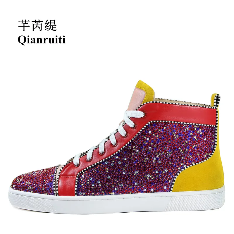 

Men Vulcanized shoes spring 2019 High Top Men Shoes Patchwork Multicolor Rhinestone Sneaker Lace-up Shoes For Outdoor Footwear