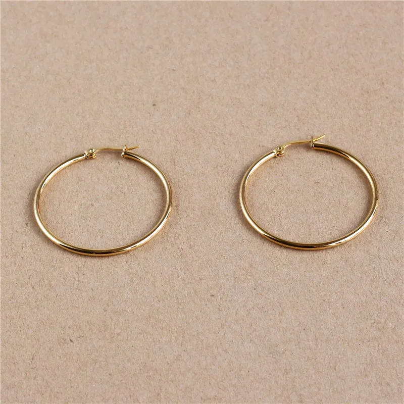 40mm Titanium 316L Stainless Steel Circle Hoop Earrings Gold-color Vacuum Plating No Fade Anti-allergy